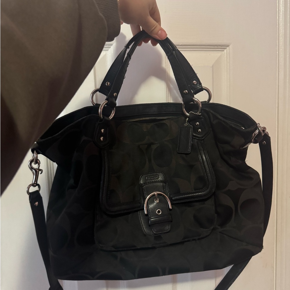 Coach Black Shoulder Bag with Silver Accents
